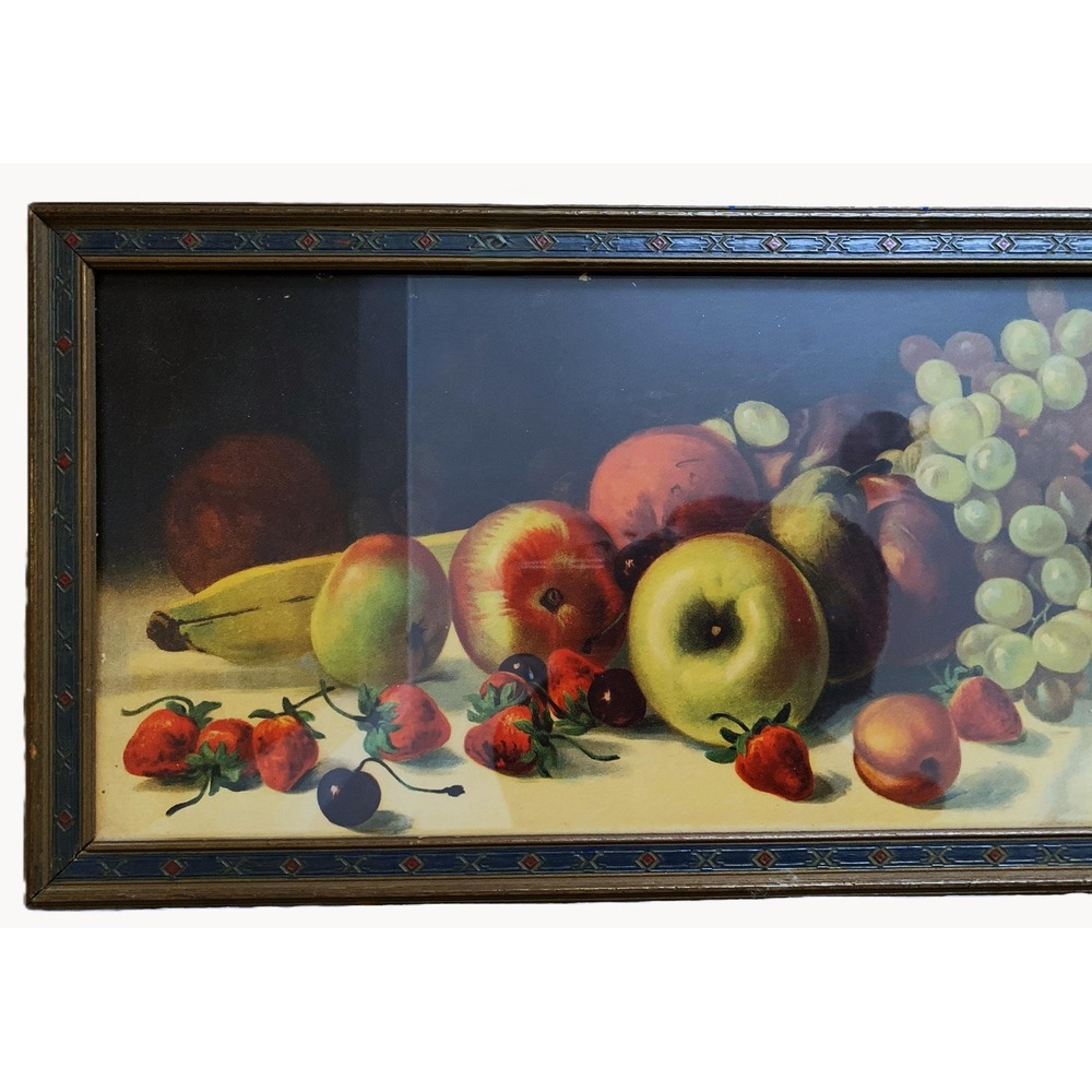 Antique c 1900s J. Califano Fruit Still Life Yard Long Litho Carved Wood Frame - Picture 3 of 13